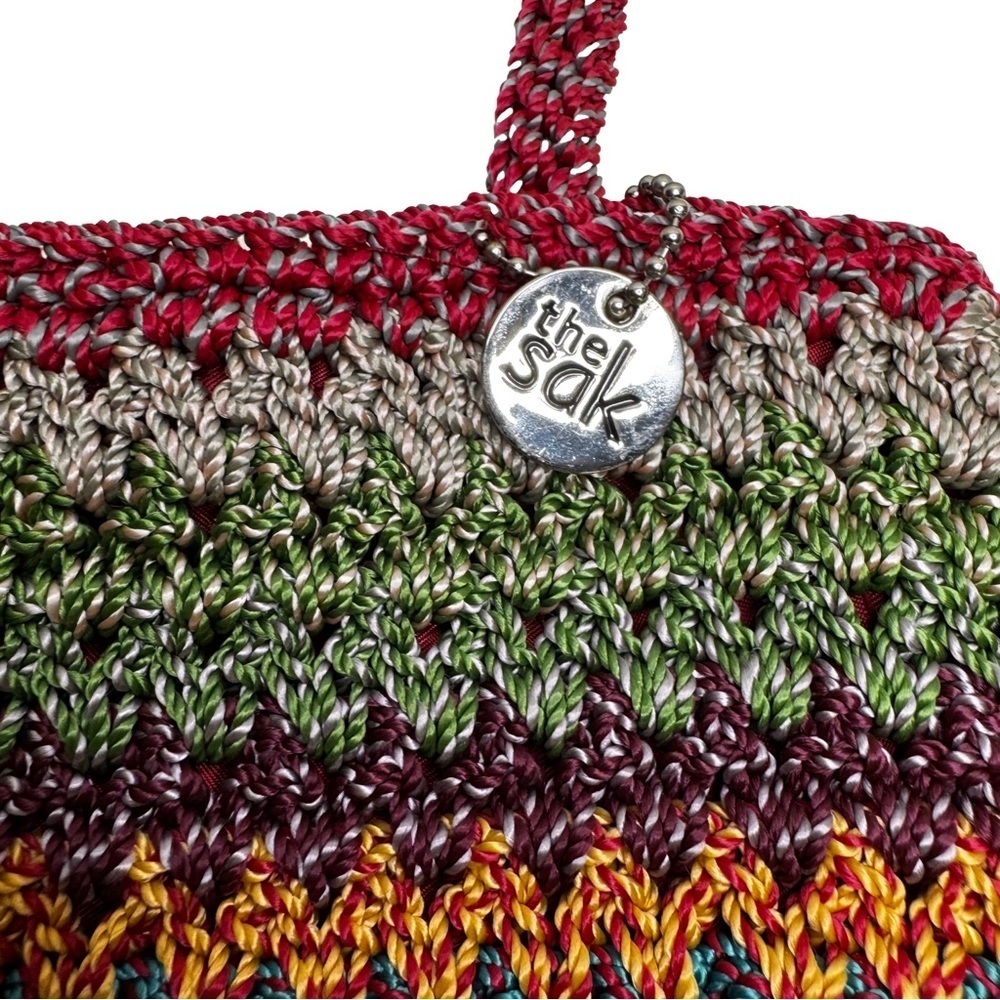 The Sak Multicolor Crochet Small Handbag Zip Closure Inside Zip Pocket Vintage - Picture 3 of 13